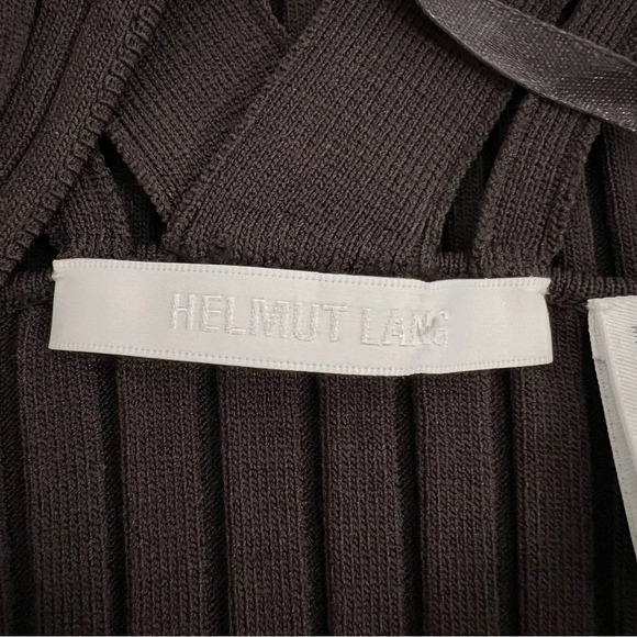 HELMUT LANG Strap Rib-Knit Bodycon Mini Dress Brown Long Sleeve Size M NEW - Picture 10 of 14